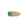 1.47 Carat Emerald With Round and Baguette Cut Diamond 14K Gold Statement Ring