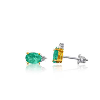 1.5 CTW Oval Emerald Stud Earrings & Diamond Tops 14K Gold – Assay Jewelers