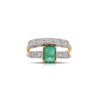 1.5 Carat Emerald and Old Cut Diamond 2 Piece Wedding Band and Ring Set