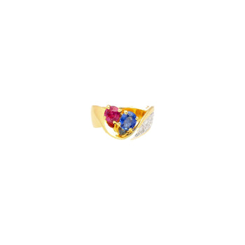 1.5 Carat Sapphire & Ruby with Diamond 18K Yellow Gold Crossover Statement Ring – Assay Jewelers