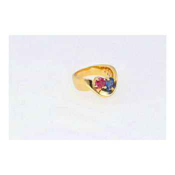 1.5 Carat Sapphire & Ruby with Diamond 18K Yellow Gold Crossover Statement Ring – Assay Jewelers