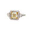 1.51 Carat Fancy Yellow Square Cut Diamond Halo 18K Gold Engagement Ring
