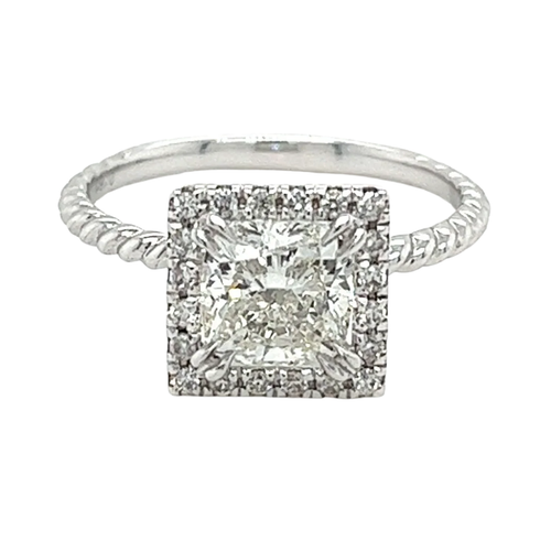1.60 Carat Princess Cut Lab Grown Diamond Engagement Ring in 18K Rope Style Shank and Diamond Halo