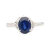 1.66 Carat Oval Blue Sapphire and Diamond Platinum Dainty Ring