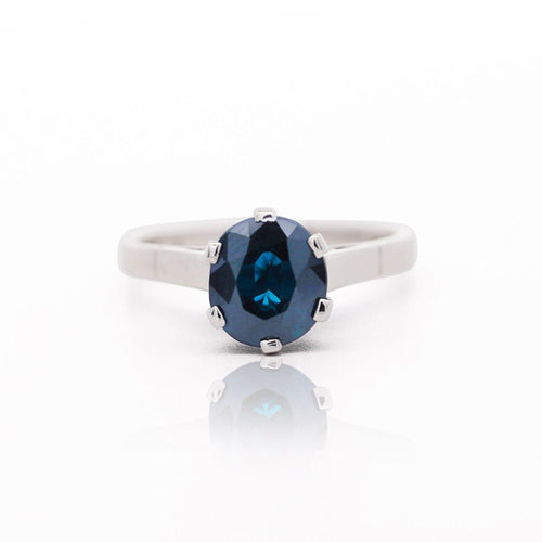 1.80 Carat Oval Blue Sapphire 14K White Gold Cathedral Solitaire Engagement Ring