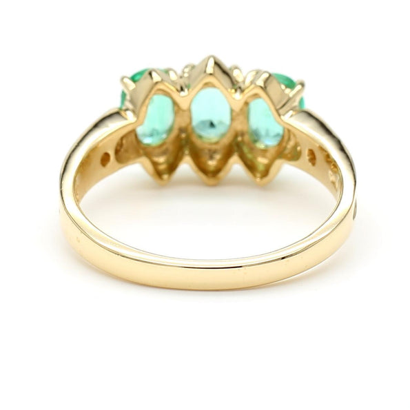 1.80 Carat Oval Emerald 3 Stone Ring in 14K Gold