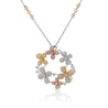 1.81 Carat Round Diamond in 14K Tri-Color Gold Flower Wreath Pendant Necklace