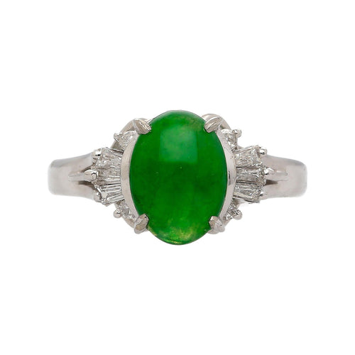 1.85 Carat Untreated Jadeite Jade and Diamond Platinum Ring HK Certified