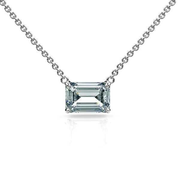 2-4 Carat Emerald Cut Lab Diamond East West Solitaire Pendant Necklace