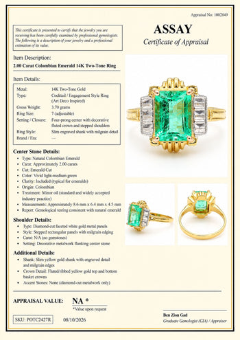 2 Carat Colombian Emerald Diamond Cut 14K Gold Ring – Assay Jewelers
