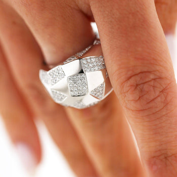 2 Carat Diamond Pave Geometric Bombé Dome 18k White Gold Ring – Assay Jewelers