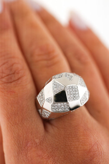 2 Carat Diamond Pave Geometric Bombé Dome 18k White Gold Ring – Assay Jewelers