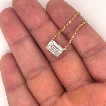 2 Carat Emerald Cut Lab Grown Diamond Floating Necklace 14K Gold 2-Tone Setting – Assay Jewelers