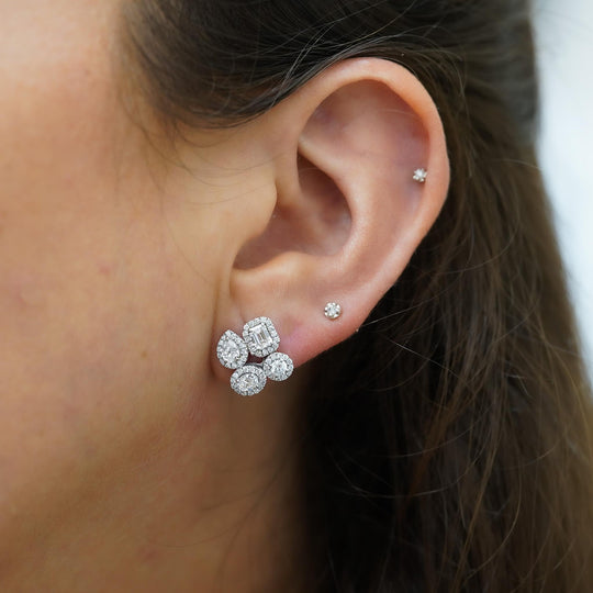 2 Carat Lab Diamond 14K Gold Multi Shape Cluster Halo Stud Earrings
