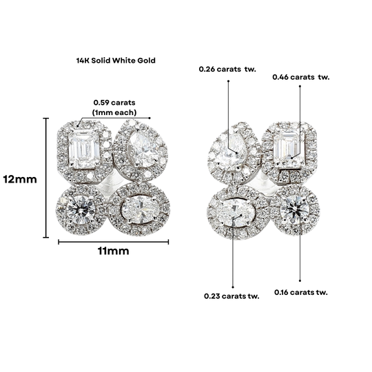 2 Carat Lab Diamond 14K Gold Multi Shape Cluster Halo Stud Earrings