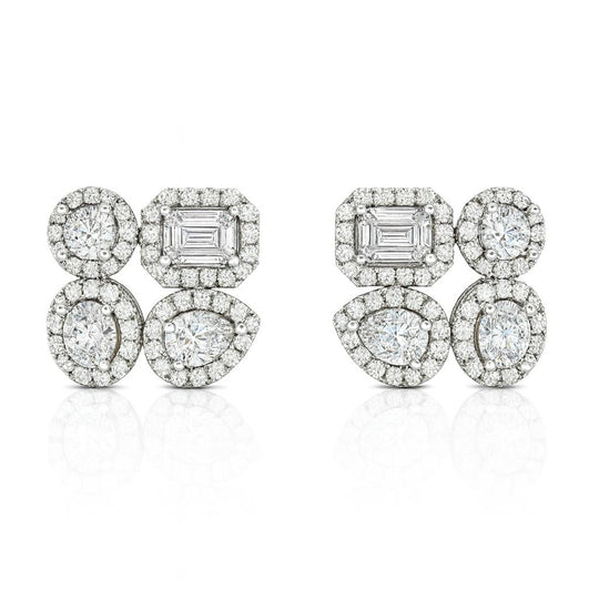 2 Carat Lab Diamond 14K Gold Multi Shape Cluster Halo Stud Earrings