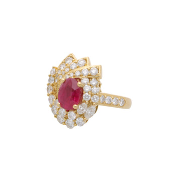 2 Carat Oval Burma Ruby & Diamond Halo Set in 18K Yellow Gold Statement Ring – Assay Jewelers