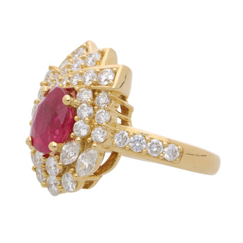 2 Carat Oval Burma Ruby & Diamond Halo Set in 18K Yellow Gold Statement Ring – Assay Jewelers