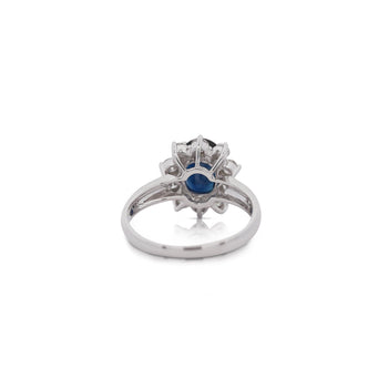 2 Carat Oval Cut Blue Sapphire & Round Diamond Halo Setting Statement Ring – Assay Jewelers