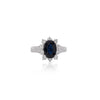 2 Carat Oval Cut Blue Sapphire & Round Diamond Halo Setting Statement Ring