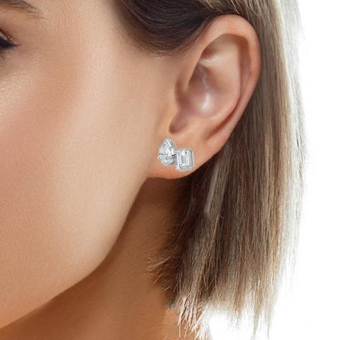 2 Carat Pear and Emerald Cut Doublet Lab Diamond Earrings 14K White Gold