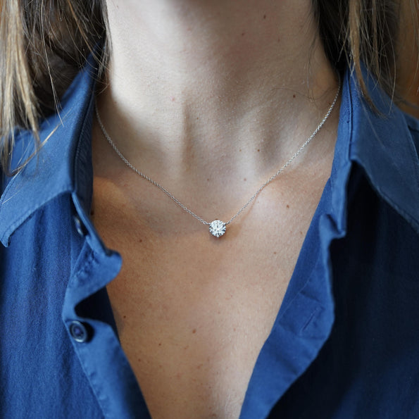 2 Carat Round Cut Lab Grown Diamond Solitaire Floating Pendant Necklace
