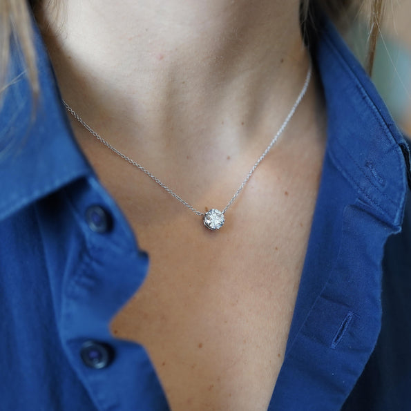2 Carat Round Cut Lab Grown Diamond Solitaire Floating Pendant Necklace