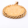 22K Gold 50 Peso Mexican Coin and 18K Gold Rope Frame Pendant