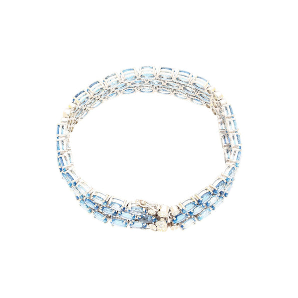 28 Carat Oval Cut Aquamarine 3 Row Tennis Bracelet