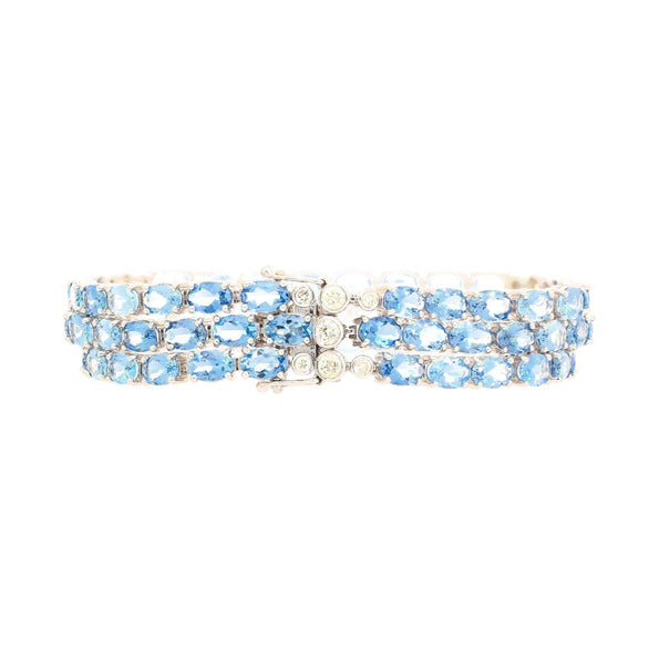 28 Carat Oval Cut Aquamarine 3 Row Tennis Bracelet