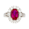 2.09 Carat Oval Cut Burma Ruby No Heat GRS Certified & Diamond Halo Platinum Ring