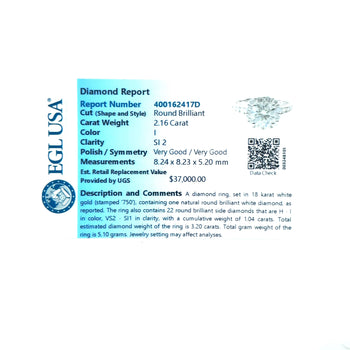 2,16 carats, Bague en diamant rond naturel avec halo de diamants et pierres latérales en diamant – Assay Jewelers