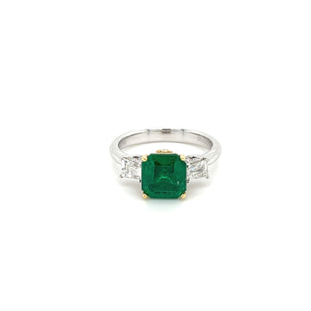 2,19 carats, bague naturelle en émeraude à 3 pierres avec diamant baguette en or blanc 18K – Assay Jewelers