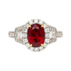 2.20 carat Vivid Red Oval Cut Ruby & Diamond Retro Regal Style Vintage Ring