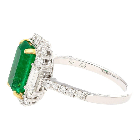 2.22 Carat Emerald Cut Natural 10MM Emerald & Baguette Diamond Ring