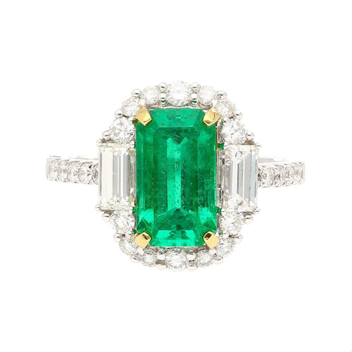 2.22ct Emerald Cut Colombian Emerald & Baguette Diamond Ring