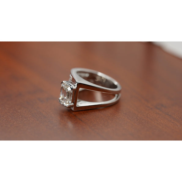 2.5 Carat Emerald Cut Lab Grown Diamond Mens Pinky Ring in Platinum and 18K White Gold