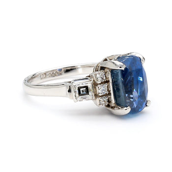 2.51 Carat Oval Blue Sapphire & Mixed Diamond Platinum Art Deco Ring – Assay Jewelers