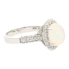 2.52 Carat Oval Opal & Diamond Halo 14K White Gold Cathedral Ring