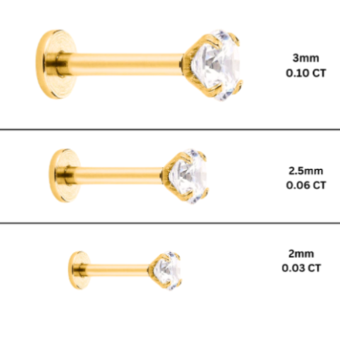 2.5mm Diamond in 14K Gold Flat Back Single Stud Earring