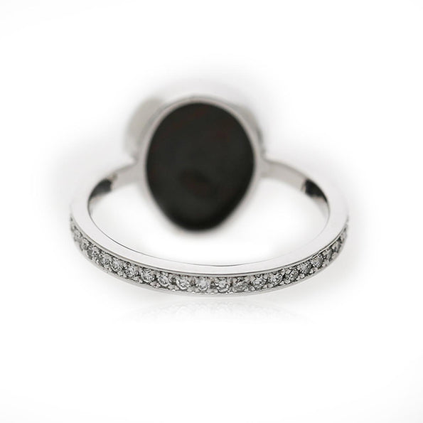 2.70 Carat Black Opal Freeform Shape Bezel Set 18K White Gold Ring