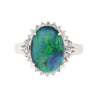 2.78 Carat Black Opal and Diamond Halo Platinum Filigree Ring