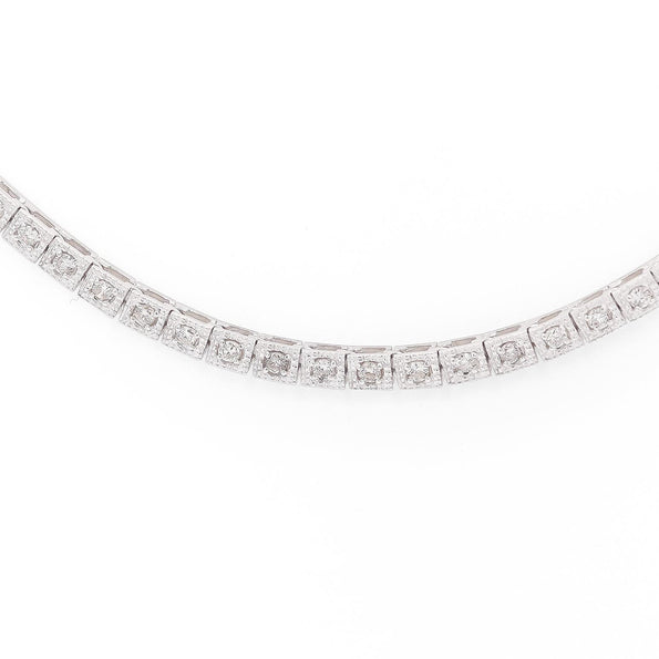 3 Carat Diamond Pave Halo Box Platinum Chain Tennis Necklace