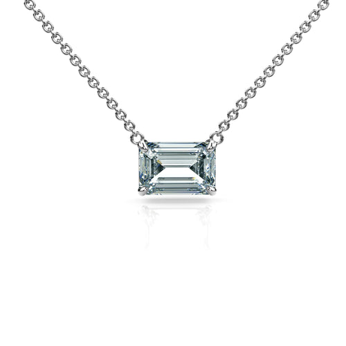 3 Carat Emerald Cut Lab Diamond Solitaire Necklace 14K Gold