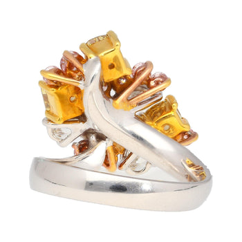 3 Carat Pink, Yellow, White Multi Cut Diamond Cluster Platinum And 18K Gold Ring – Assay Jewelers