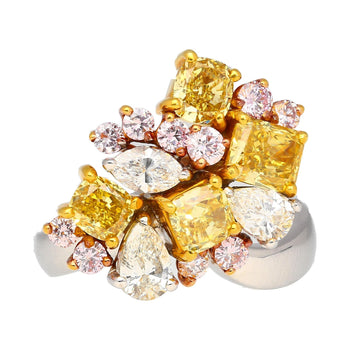 3 Carat Pink, Yellow, White Multi Cut Diamond Cluster Platinum And 18K Gold Ring – Assay Jewelers