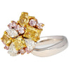 3 Carat Pink, Yellow, White Multi Cut Diamond Cluster Platinum And 18K Gold Ring