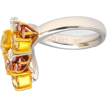 3 Carat Pink, Yellow, White Multi Cut Diamond Cluster Platinum And 18K Gold Ring – Assay Jewelers
