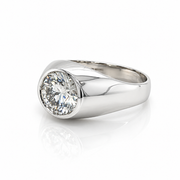 3 Carat Round Cut Lab Grown Diamond in 14K White Gold Bezel Set Mens Solitaire Ring – Assay Jewelers
