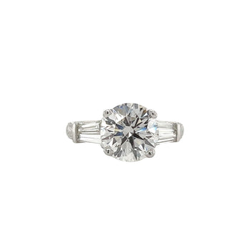 3 Carat Round Lab Grown Diamond With Baguette Diamond Side Stones in Vintage Platinum Ring – Assay Jewelers